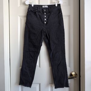 A&F high-rise raw hem cropped skinny jeans in faded black with 70s front buttons